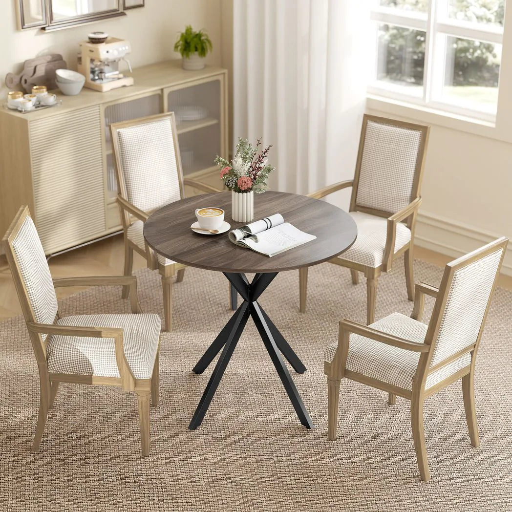 HOMCOM 80cm Industrial Round Dining Table with Steel X-Legs – Wood-Effect Kitchen Table for Two, Brown