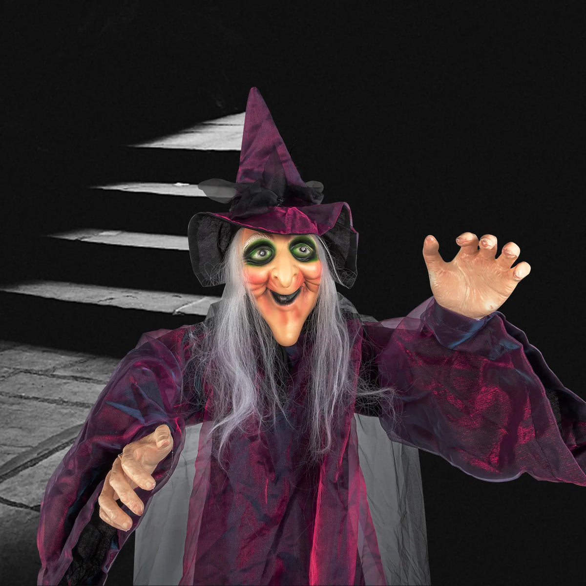 Life Size Talking Hanging Witch, 71in Halloween Decoration with Touch Sensor Sound & Light – Battery Powered