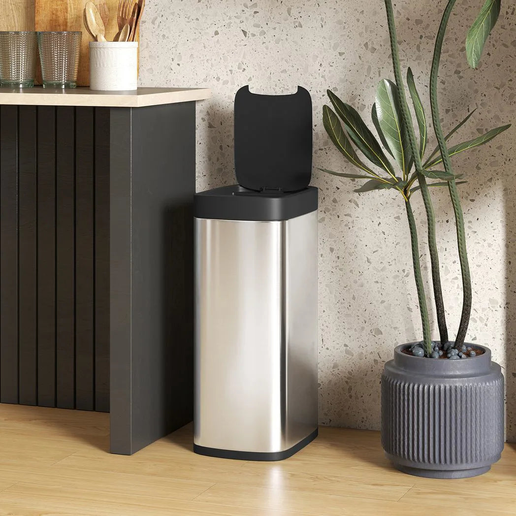 HOMCOM 50L Automatic Sensor Kitchen Bin with Manual Override – Touchless, Battery Operated, Inner-Bucket-Free