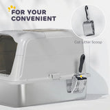 PawHut Extra Large Stainless Steel Enclosed Cat Litter Box with Scoop – Front-Entry and Top-Exit Tray