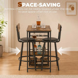 HOMCOM 3-Piece Bar Table and PU Leather Stools Set with Storage Shelves – Breakfast Bar for 2, Rustic Brown