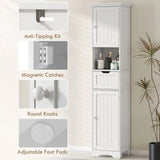 HOMCOM Slim Tall Bathroom Storage Cabinet with Motion Sensor LED Lights, Drawer & Adjustable Shelf – White