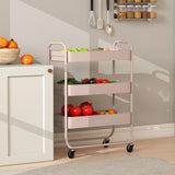 HOMCOM 3-Tier Storage Trolley on Wheels with Mesh Baskets – Rolling Utility Cart for Home, Light Pink