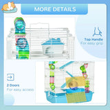PawHut Hamster Cage with Water Bottle, Exercise Wheel, Play Tubes & Ramps – Small Animal Habitat, Light Blue