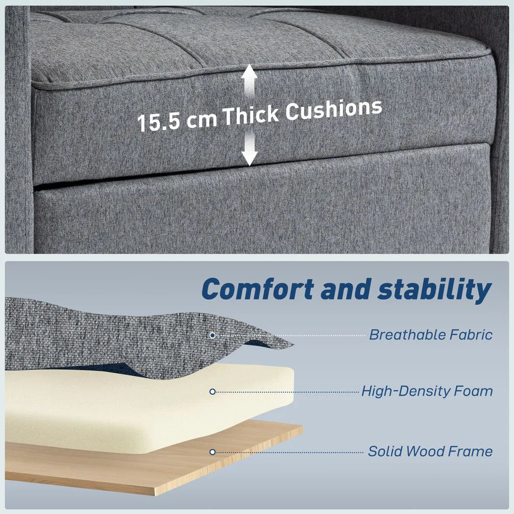 HOMCOM 3-in-1 Single Sofa Bed with Three-Level Back, Cup Holders and Pillow – Convertible Sleeper Chair Bed, Dark Grey