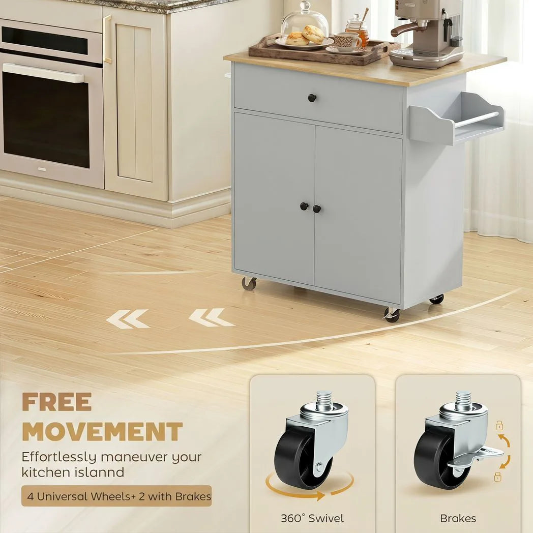 HOMCOM Rolling Kitchen Island with Drop Leaf, Drawer, Spice Rack and Towel Rack – Kitchen Storage Trolley, Grey
