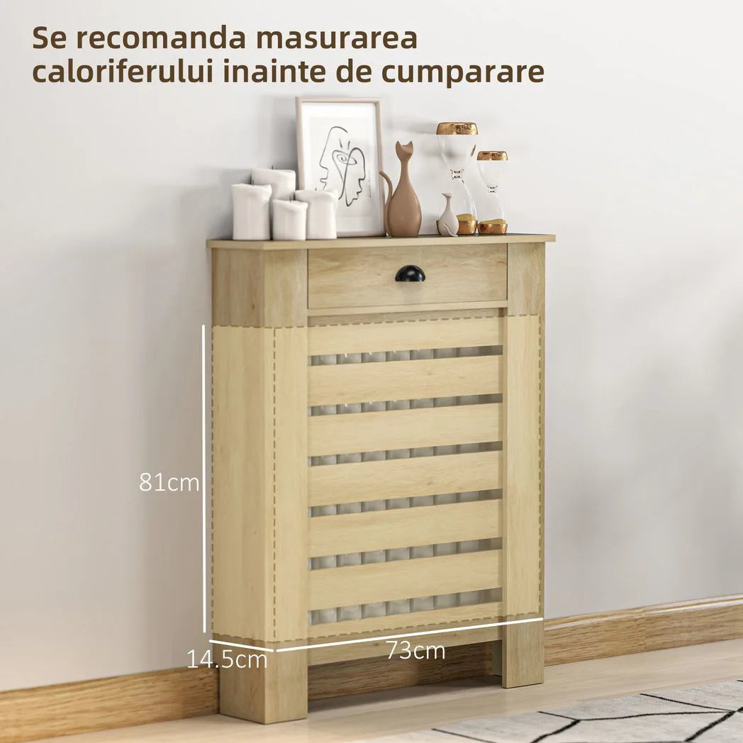 HOMCOM Radiator Cover with Top Drawer & Slatted Centre – Fits Radiators up to 81 x 73 cm, Oak