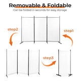 3-Panel Folding Room Divider Screen, 6ft Polyester Fabric, Carbon Steel Frame – Privacy Partition, Off-White