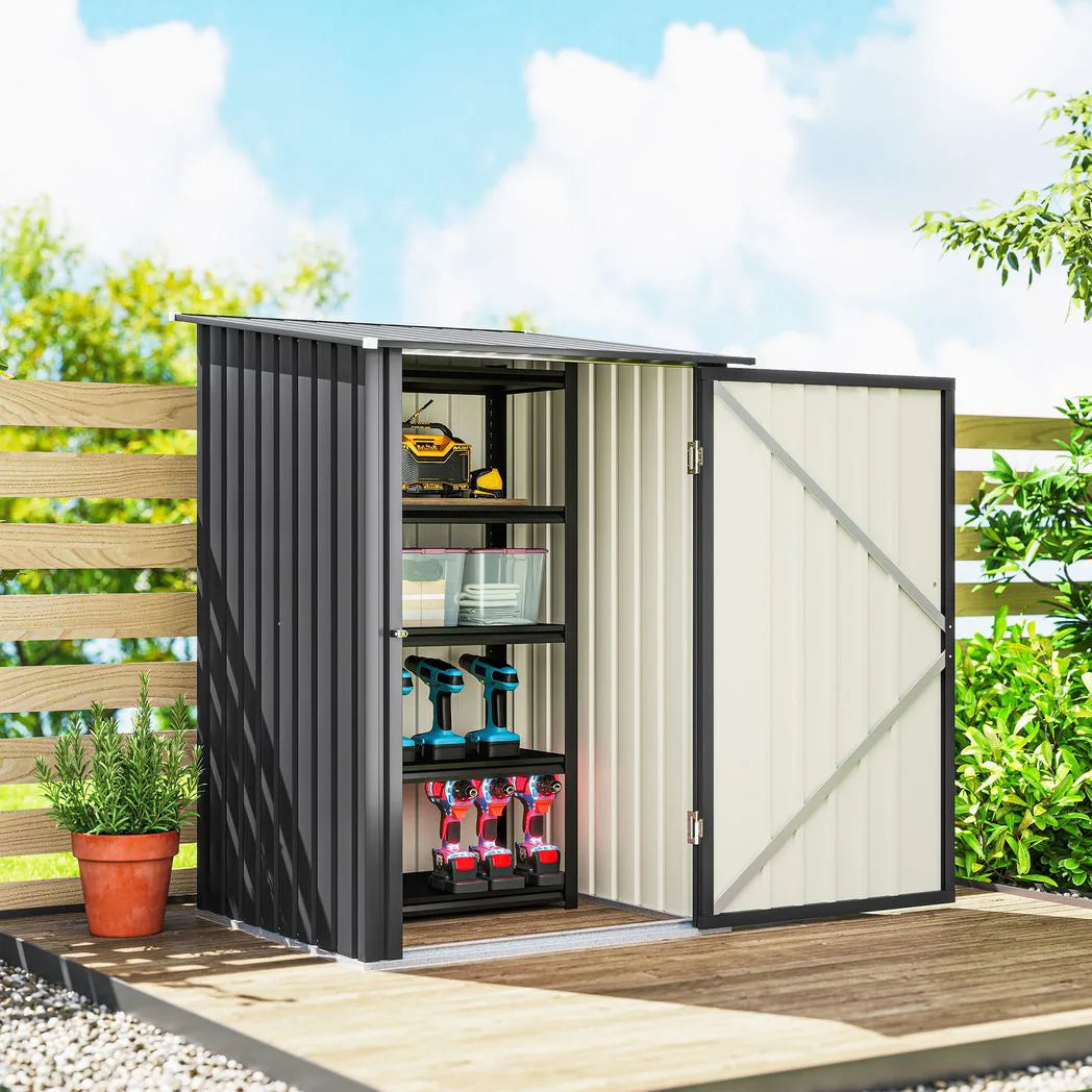 Outsunny 3.3 x 3.4ft Lean-To Galvanised Steel Garden Shed with Lockable Door, Dark Grey