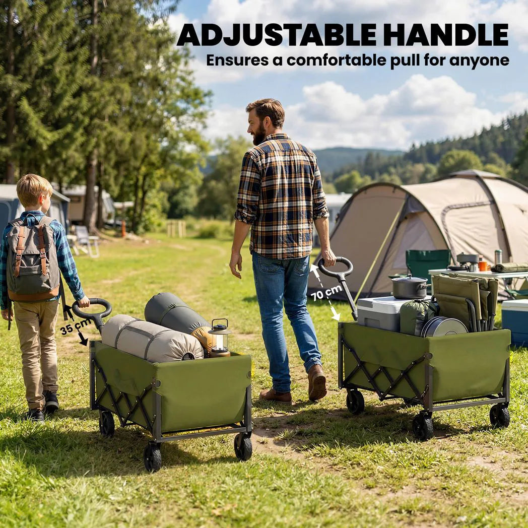 Outsunny 60L Foldable Festival Trolley – Collapsible Wagon Cart with Drop-Down Tailgate and Adjustable Handle, Green