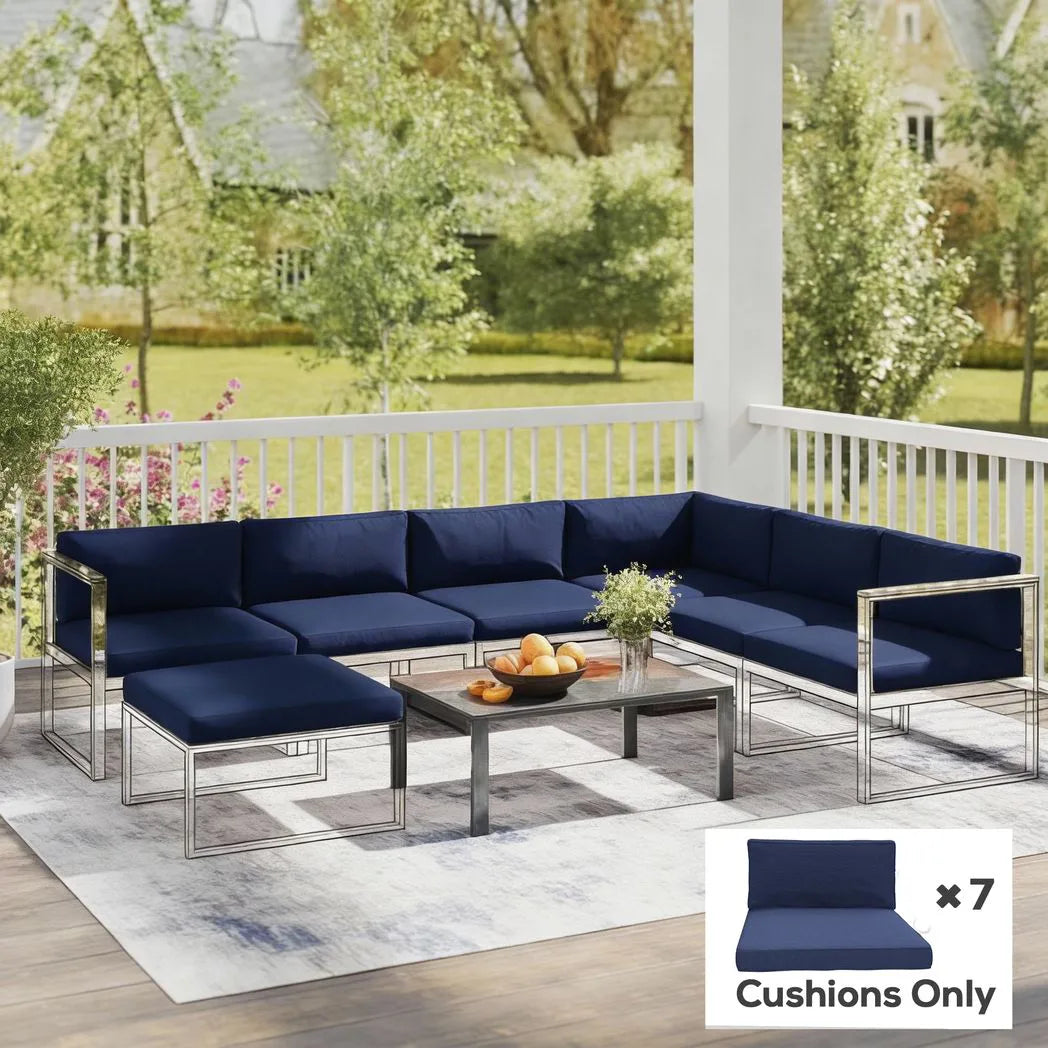 Outsunny 14 Piece Garden Dining Set Cushions, 7 Seat and 7 Back Pads, Dark Blue