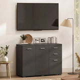 HOMCOM Modern Sideboard with 2 Drawers, 3 Doors and Adjustable Shelves – Kitchen and Dining Storage Cabinet, Black
