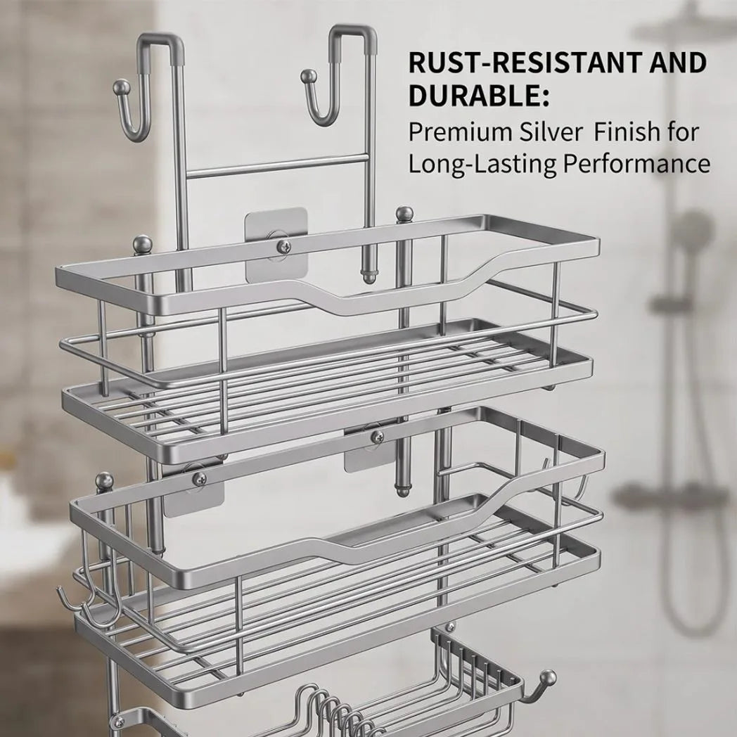 3 Tier Screen Shower Caddy Bathroom Storage Organiser Hanging Tidy Rack Basket-Silver
