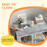 PawHut Dog Crate Furniture End Table with Cushion and Double Doors – Indoor Kennel, Grey