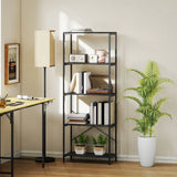HOMCOM 5-Tier Industrial Bookcase with Metal Frame and Anti-Tipping Straps – Display Shelf, Dark Grey and Black