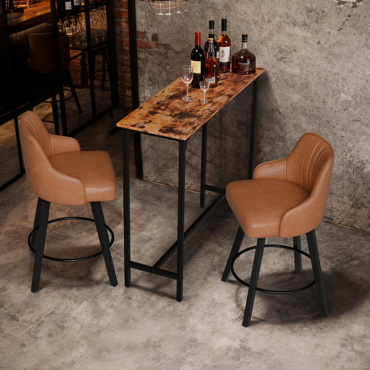 43-Inch Pub Height Bar Table with MDF Top and Iron Frame, 209 lbs Capacity – Kitchen Bar Counter, Brown