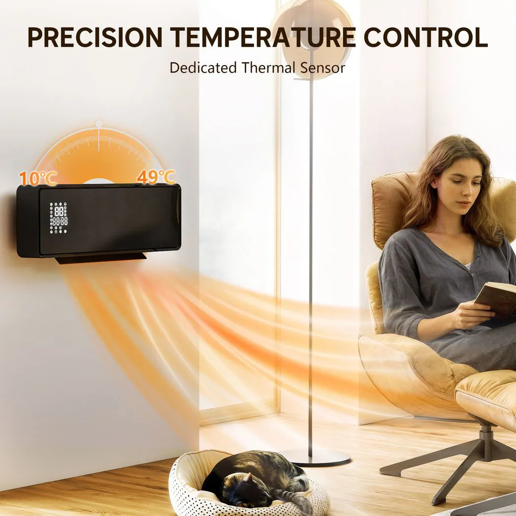 HOMCOM 2000W Wall Mounted Ceramic Electric Heater with Oscillating Fan and Thermostat – Remote Control, Black