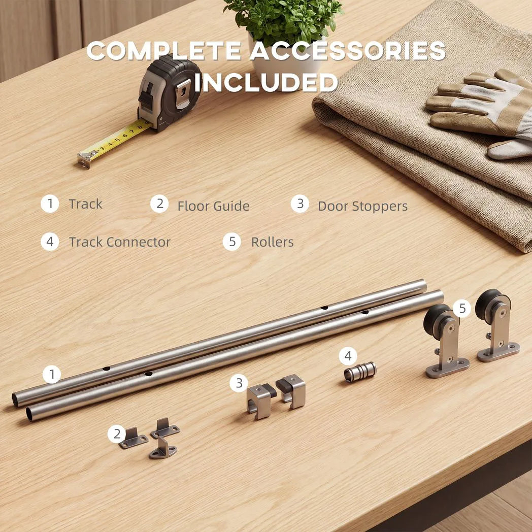 HOMCOM Sliding Door Hardware Kit with 152cm Track, Silent Pulleys & 304 Stainless Steel – Heavy Duty, Silver
