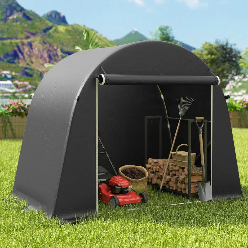Outsunny 8 x 4ft Garden Storage Tent – Waterproof Bike Shed with Roll-Up Zip Door and Galvanised Frame, Dark Grey