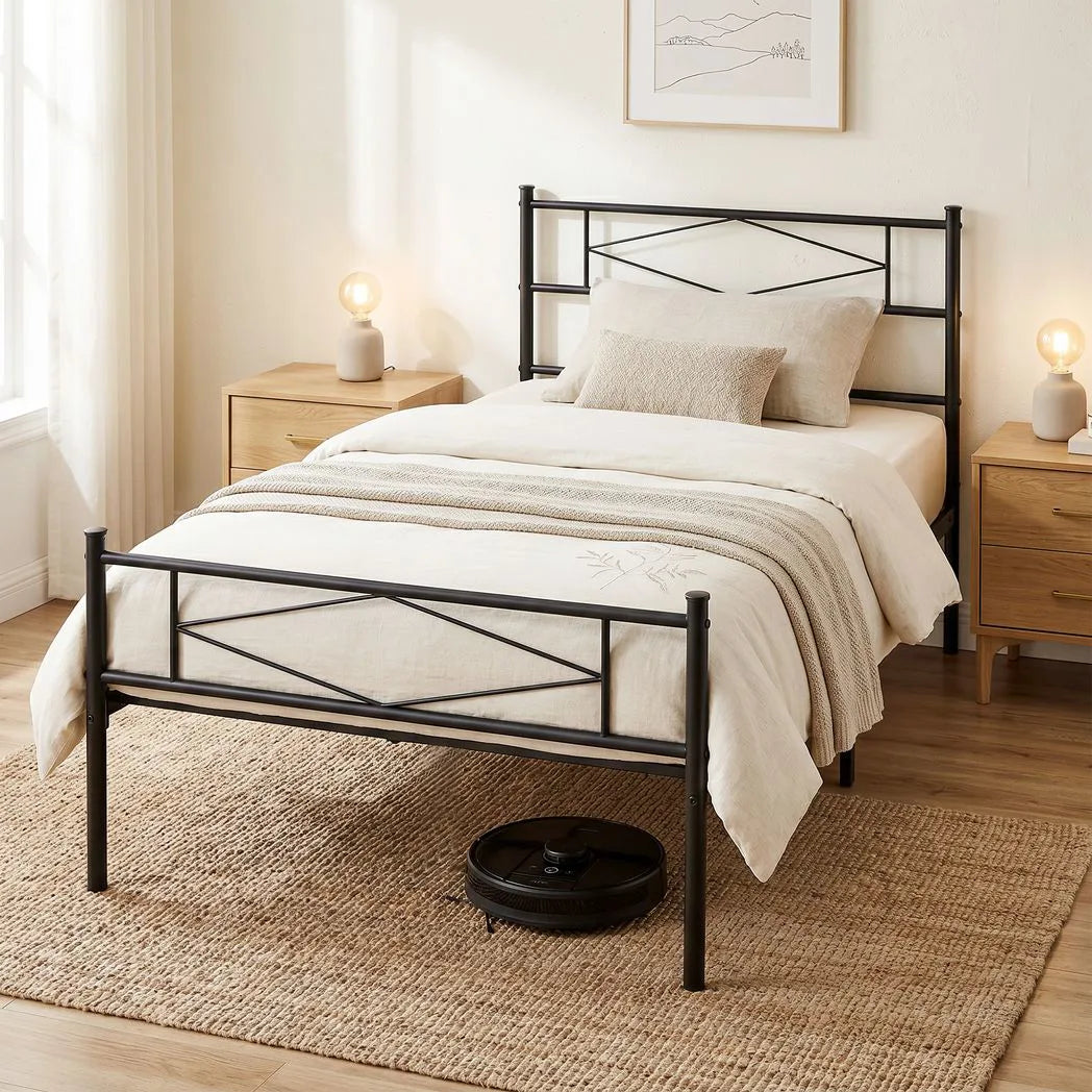 HOMCOM 3ft Single Metal Bed Frame with Headboard, Footboard and 32cm Underbed Storage – Platform Bed, Black