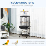 PawHut 156cm Parrot Cage with Open Play Top, Perches, Seed Guard & Wheels – Large Bird Cage, Dark Grey