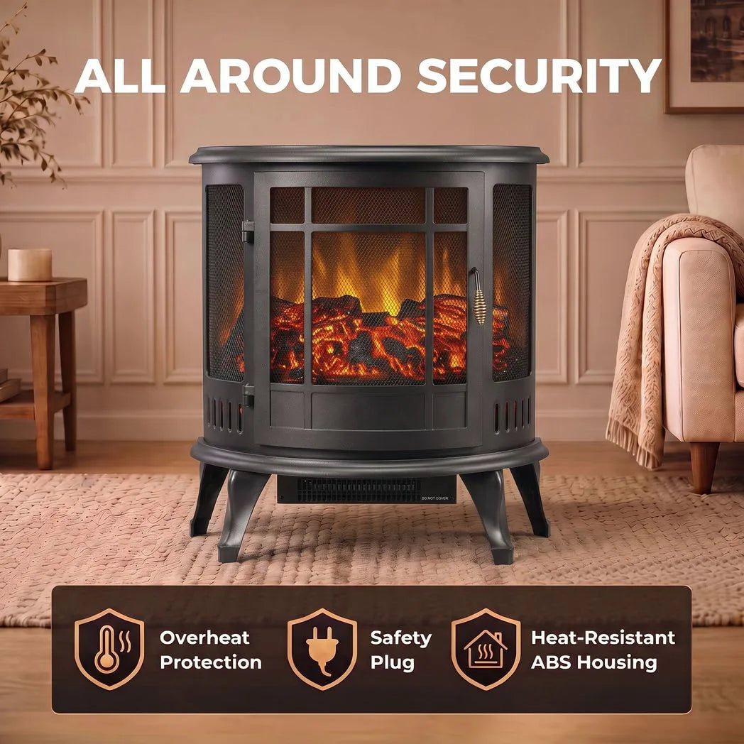HOMCOM 2000W Electric Fireplace Stove with Realistic LED Flame – Freestanding Log Burner Heater, Black