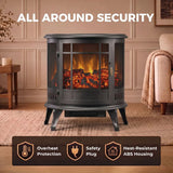 HOMCOM 2000W Electric Fireplace Stove with Realistic LED Flame – Freestanding Log Burner Heater, Black