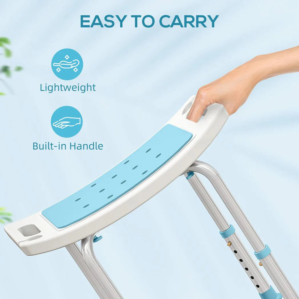 HOMCOM Adjustable Shower Chair with Aluminium Frame, Non-Slip Feet & Padded EVA Seat – Bathtub Stool, Turquoise