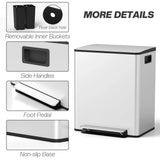 HOMCOM 50L Dual Compartment Pedal Bin with Soft Close Lid, Deodoriser Holders – Stainless Steel Kitchen Bin, Silver