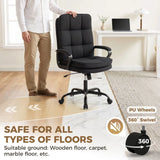 HOMCOM Double Padded Office Chair, Linen-Look Fabric, 60cm High Back, Height Adjustable and Rocking – Black