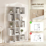 HOMCOM 5-Tier S-Shaped Bookcase with 15 Compartments – Slim Geometric Display Shelf, White Wood Effect