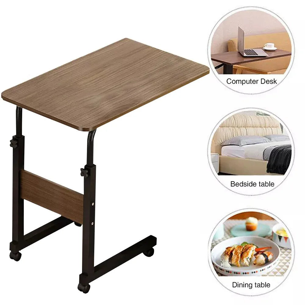 Height-Adjustable C-Shaped Overbed Table on Lockable Wheels – Mobile Laptop Tray, Bedside and Sofa Side Table