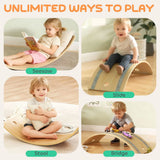 AIYAPLAY Kids Wooden Balance Board with Pull Rope and Silent Felt Base – Toddler Wobble Board for Ages 3-6