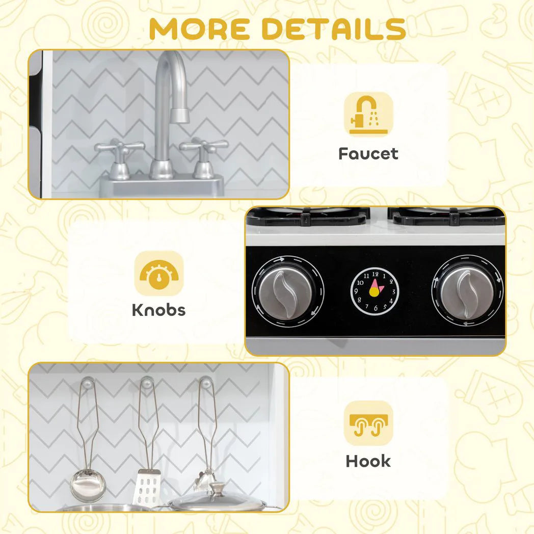AIYAPLAY Kids Play Kitchen with Sounds, Ice and Coffee Maker, Microwave and Utensils – Role Play, Ages 3-6
