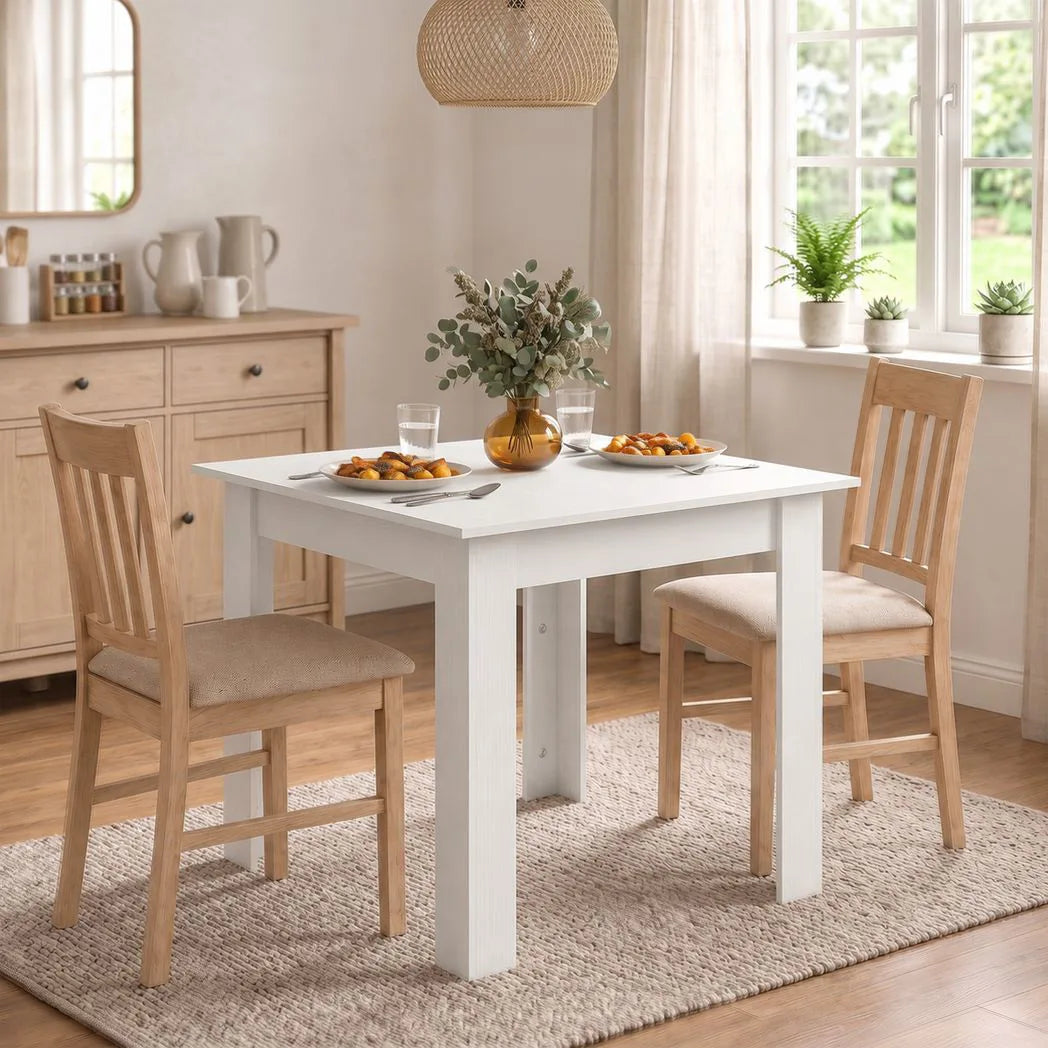 HOMCOM Square Dining Table for 2 with Wood-Effect Top and Non-Slip Foot Pads – Space-Saving, White