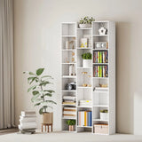 HOMCOM 21-Compartment Bookshelf with Asymmetrical Layout and Anti-Tipping Device – Steel and Board, White