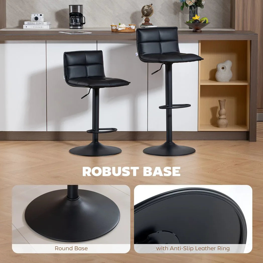 HOMCOM Set of 2 Faux Leather Swivel Bar Stools with Adjustable Height – Kitchen Island Breakfast Stools, Black
