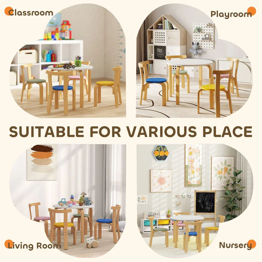 AIYAPLAY 5 Piece Wooden Kids Table and Chairs Set with Rounded Edges – Toddler Furniture for Nursery, Playroom, Classroom, Ages 3-8
