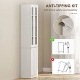 HOMCOM Tall Bathroom Storage Cabinet with 6 Tiers, Adjustable Shelf and 4 Soft-Close Doors – Slim Floor Cabinet, White