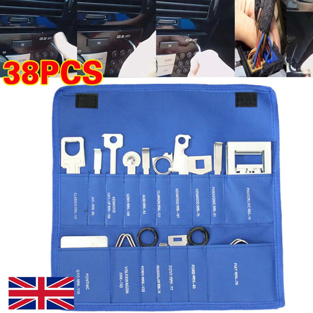 38-Piece Car Radio Removal Tool Set, Stainless Steel Release Keys – Stereo Head Unit Extraction Kit