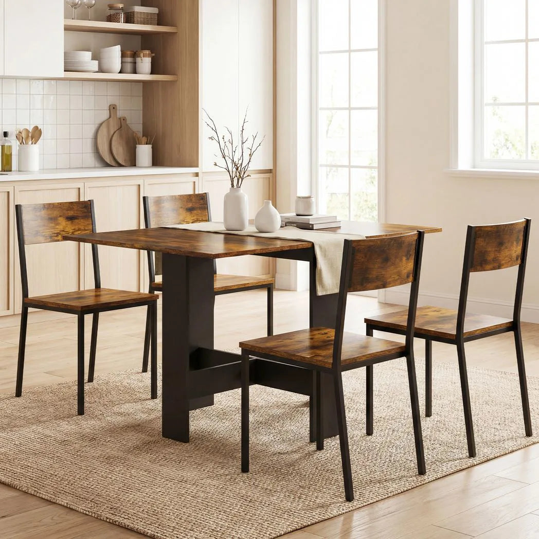 HOMCOM Folding Drop Leaf Dining Table for 4-6 People – Space-Saving Kitchen Table and Writing Desk, Rustic Brown