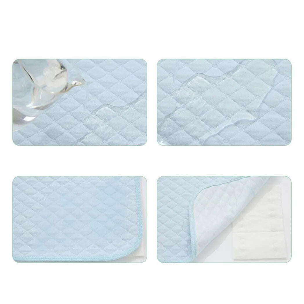 Washable Reusable Absorbent Incontinence Bed Pad, Four-Layer Mattress Protector – Light Blue