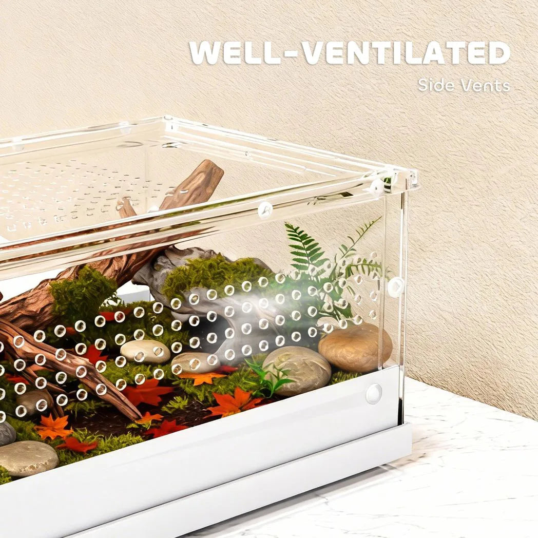 PawHut Acrylic Reptile Terrarium with Top Sliding Door and Vents – Habitat for Snakes, Frogs and Geckos