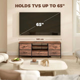 HOMCOM Industrial TV Stand with Charging Hub and 5 Fabric Drawers – Media Unit for 65 Inch TVs, Brown/Grey