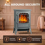 HOMCOM Electric Fireplace Stove, 1000W/2000W Freestanding Fire with LED Flame and Thermostat – Grey