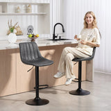 HOMCOM Set of 2 Height Adjustable Swivel Bar Stools with Footrest – Leathaire Kitchen Island Stools, Charcoal Grey
