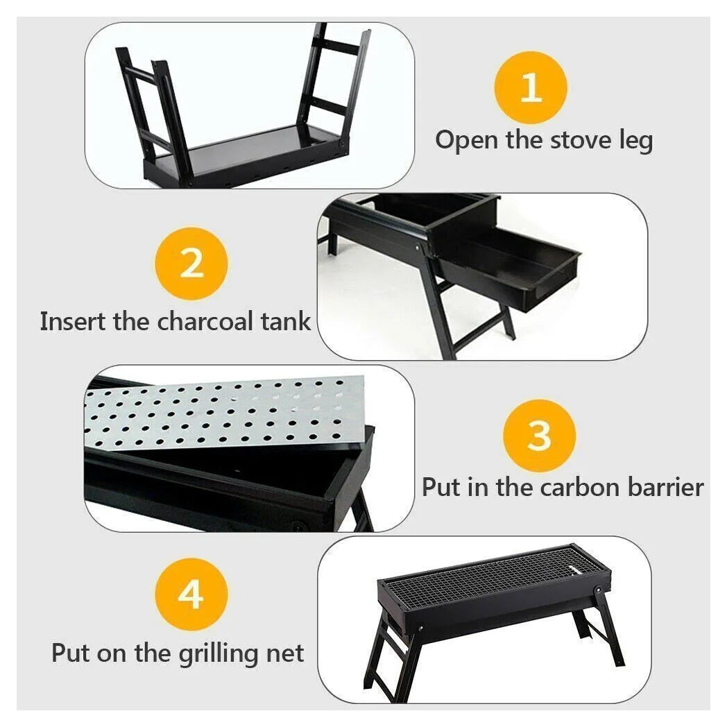 Large Portable Folding Charcoal BBQ Grill – Tabletop Barbecue for Camping, Picnics and Garden Parties, Black