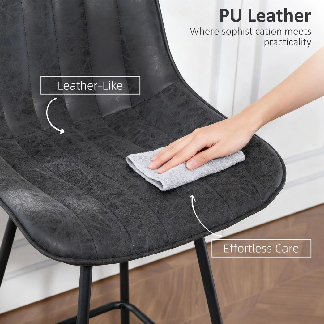HOMCOM Set of 2 PU Leather Swivel Bar Stools with Channel Stitching – Kitchen Breakfast Bar, Black