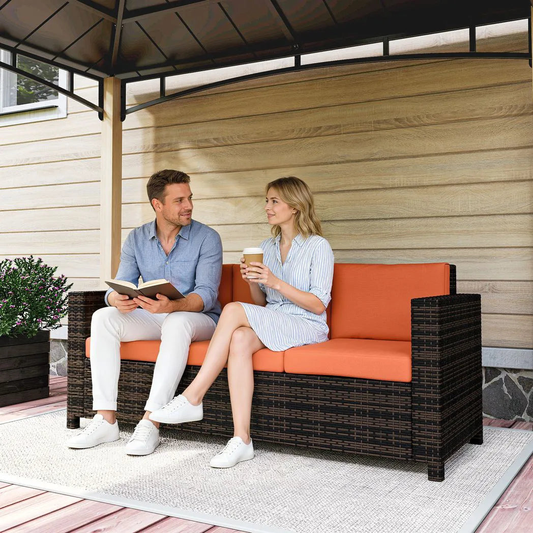 Outsunny 3-Seater Rattan Garden Sofa – Weather-Resistant Outdoor Sofa with Cushions, Orange