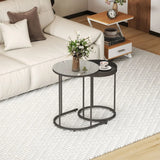 HOMCOM Set of Two Industrial Round Nesting Tables with Metal Frames – Coffee and Side Tables, Grey